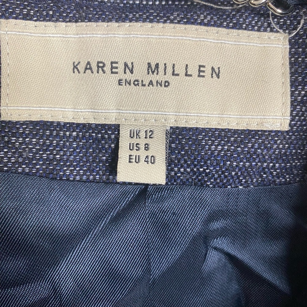 KAREN MILLEN - Navy Blue Wool Blend Button Fastening Funnel Neck Coat - Size 8 - Picture 4 of 7